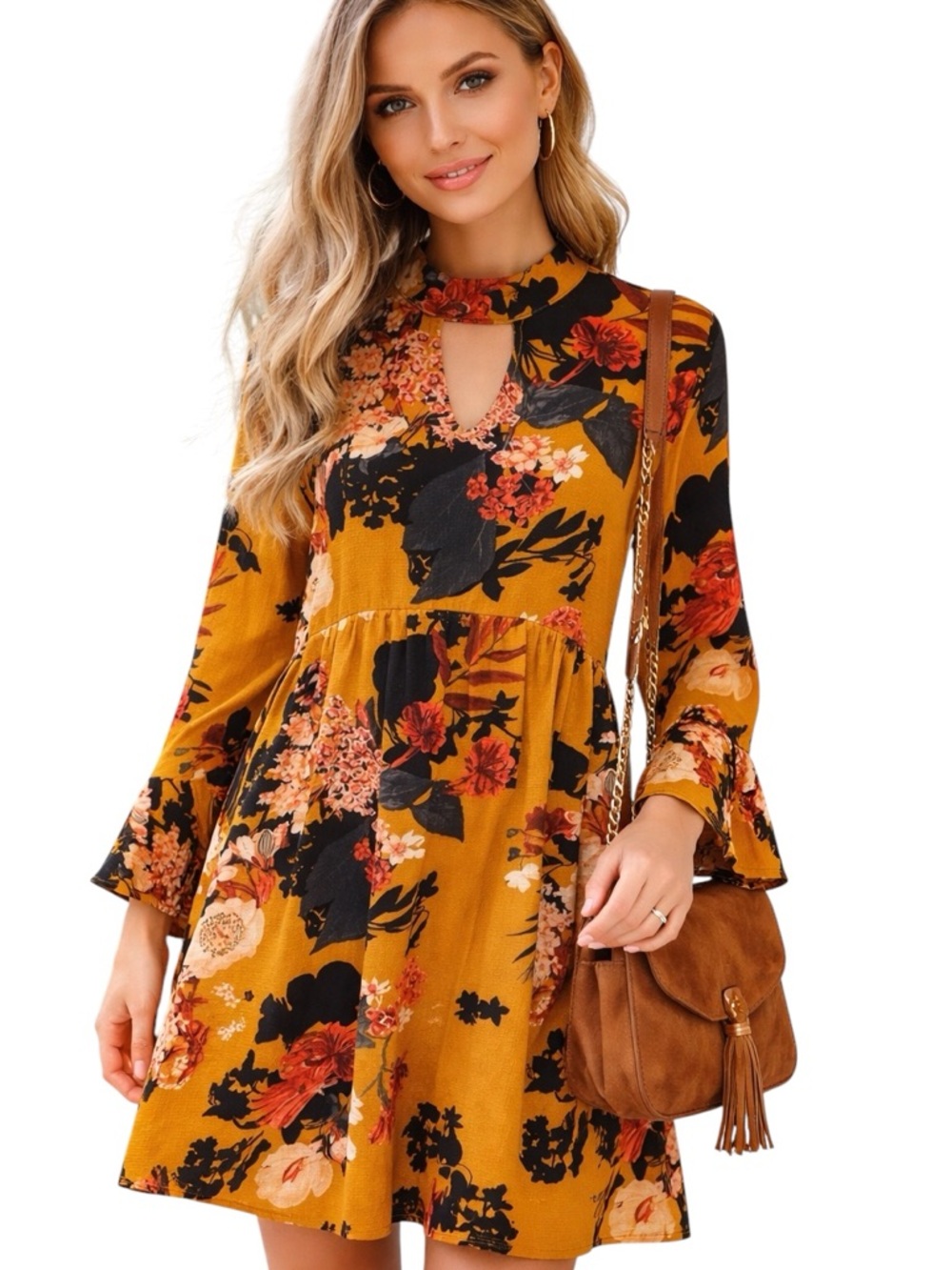 Jodifl Floral Flutter‎ Sleeve Keyhole Neckline Dress Small/medium